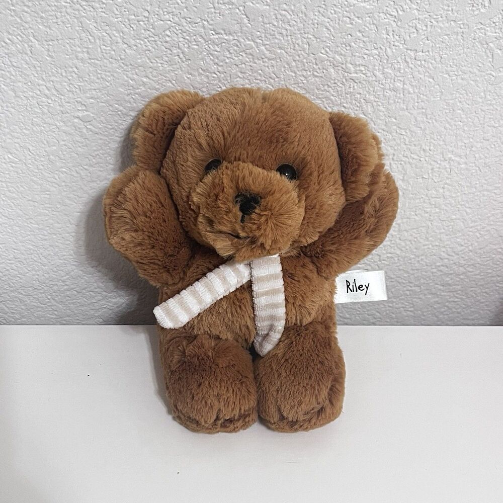 Aurora World Riley Teddy Bear With Striped Scarf Plush Stuffed Animal 8”